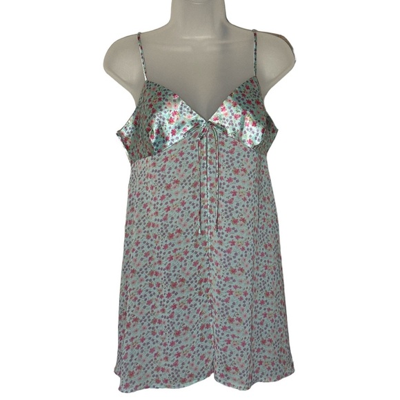 Victoria's Secret Other - Victoria's Secret Vintage 1990s Y2K Blue Floral Open Front Satin Cami Top Medium